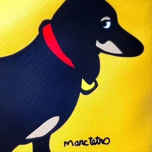 MARC TETRO BLACK DACHSHUND YELLOW COSMETIC TRAVEL ZIPPERED BAG NWT